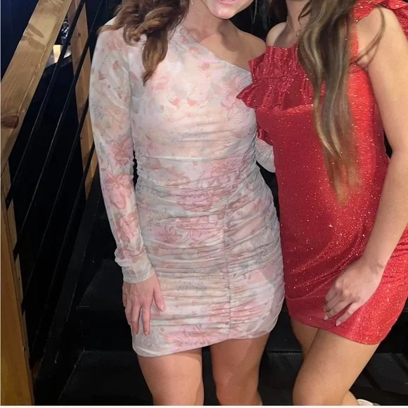 Free People Pink and Silver One Shoulder Bodycon Dress - Picture 2 of 3